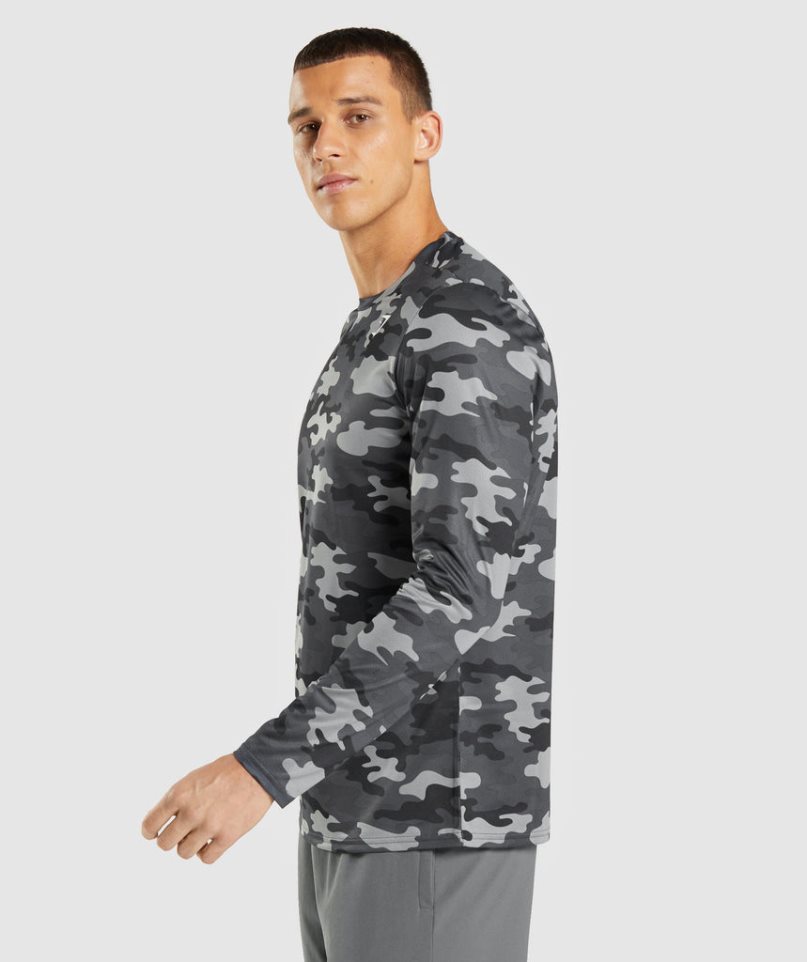 Men's Gymshark Arrival Long Sleeve T-Shirts Camo | CA 78N5A3